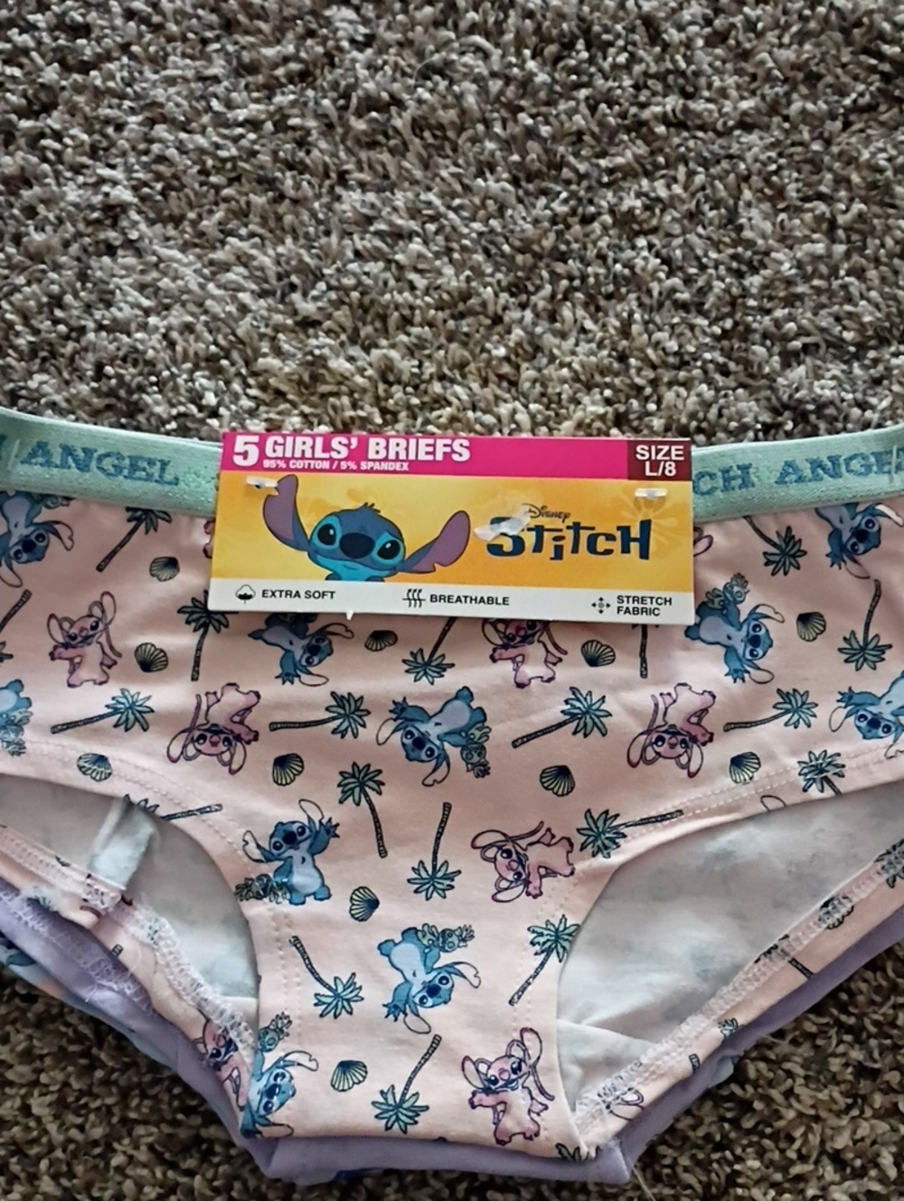 Disney Girls' Briefs Pink with Blue Stitch Print